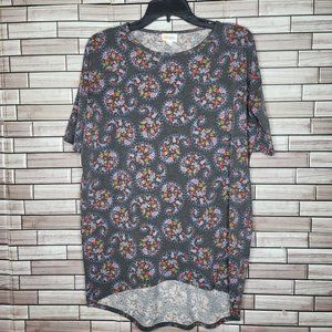 LuLaRoe Perfect Tunic Women's Size XXS Tee Short Sleeve Shirt Grey‎ Floral Print